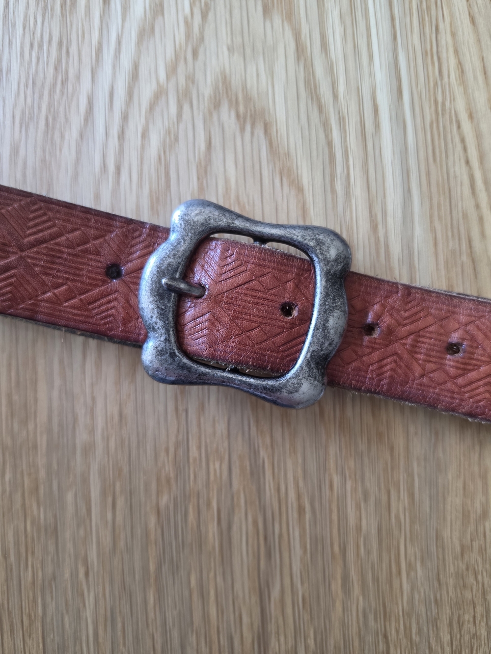 American Eagle Outfitters Brown Textured Leather Belt with Silver-Tone Buckle